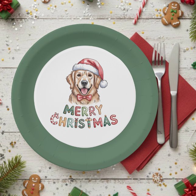 Cute Golden Retriever Dog Christmas Pappteller (Von Creator hochgeladen)