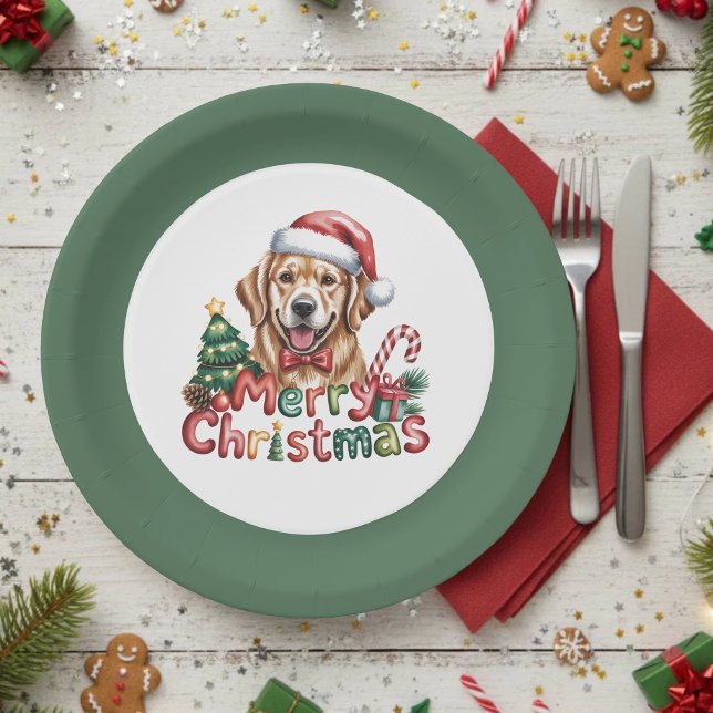 Cute Golden Retriever Dog Christmas Pappteller (Von Creator hochgeladen)