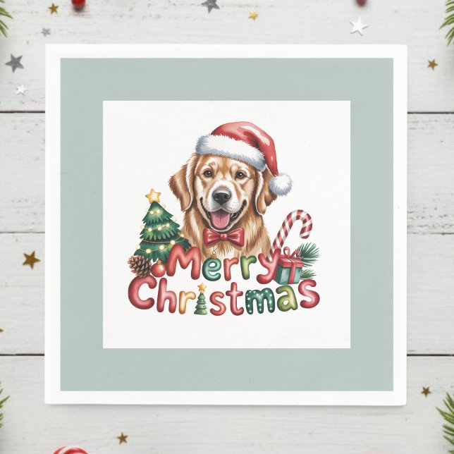 Cute Golden Retriever Dog Christmas Serviette (Von Creator hochgeladen)