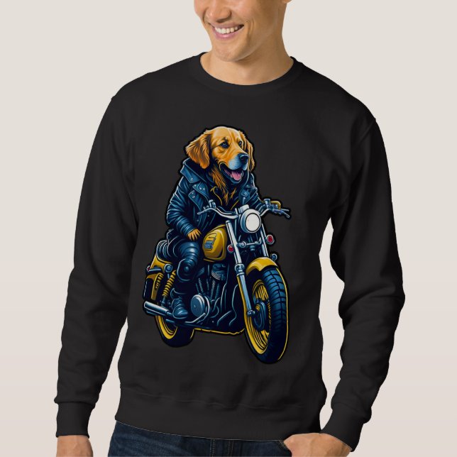 Cute golden retriever drives motorcycle at Christm Sweatshirt (Vorderseite)