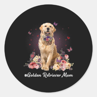 Cute Golden Retriever Mom Flower Happy Mother's Runder Aufkleber