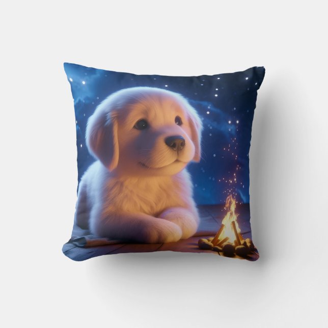 Cute Golden Retriever Puppy Under Starry Night Sky Kissen (Vorderseite)