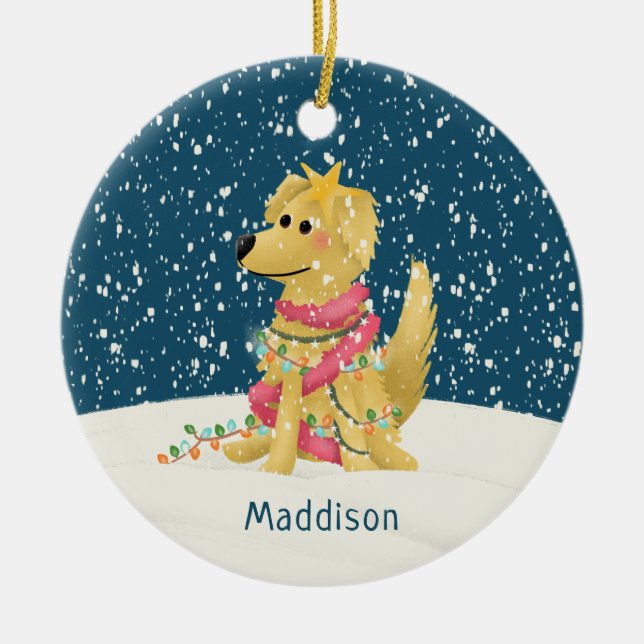 Cute Golden Retriever Winter Dog Christmas Keramik Ornament (Vorne)