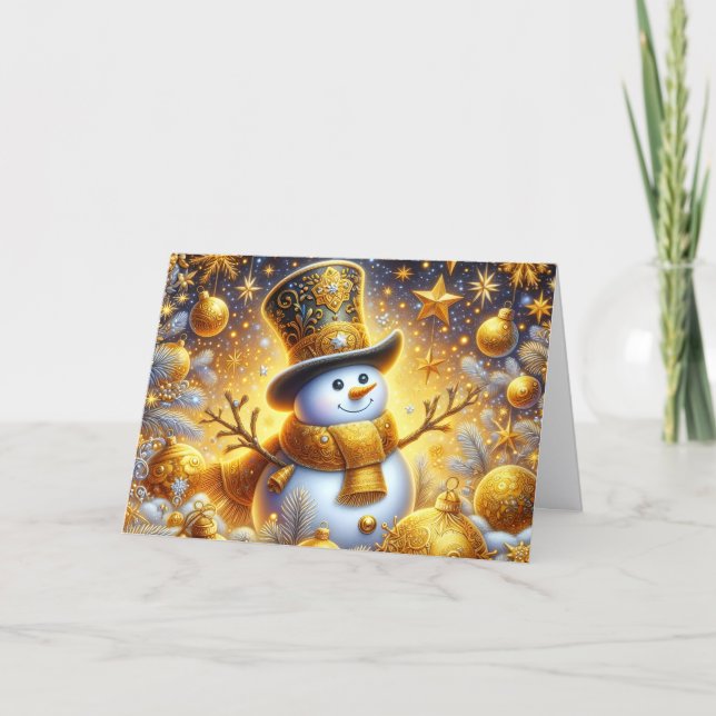 Cute Golden Snowman Holiday Christmas Feiertagskarte (Vorderseite)