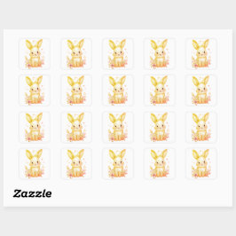 Cute Golden Yellow Bunny Baby Pastel Shower Party Quadratischer Aufkleber