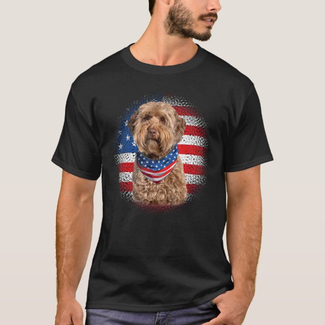 Cute Goldendoodle Dog American Flag Indepedence Da T-Shirt (Vorderseite)