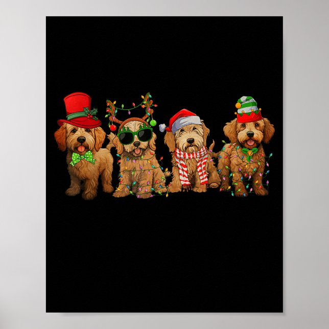 Cute Goldendoodle Dogs Christmas Lights Golden Doo Poster (Vorne)