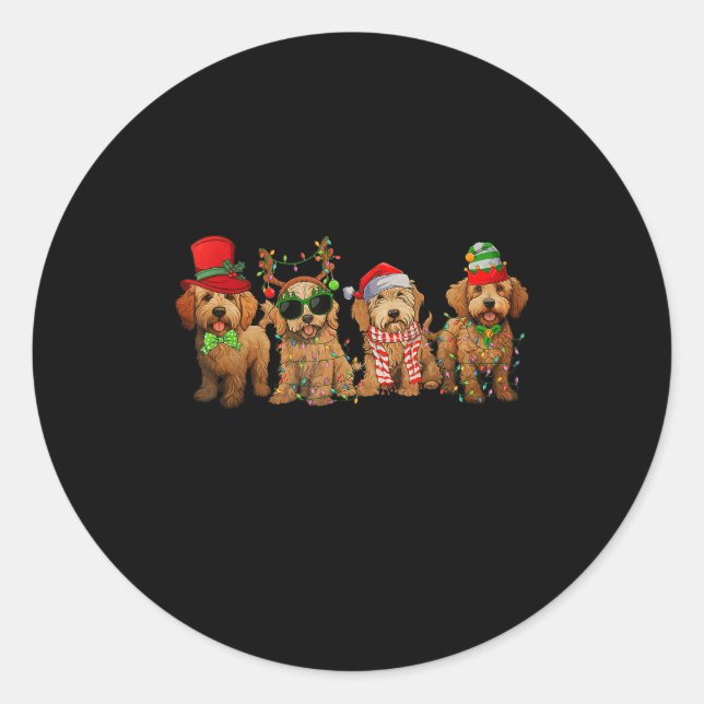 Cute Goldendoodle Dogs Christmas Lights Golden Doo Runder Aufkleber (Vorderseite)