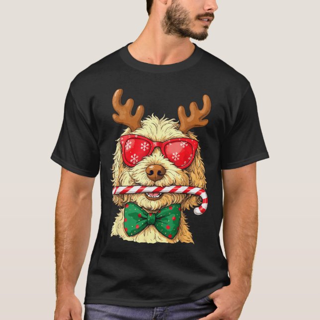 Cute Goldendoodle Dogs Christmas Lights Golden Doo T-Shirt (Vorderseite)