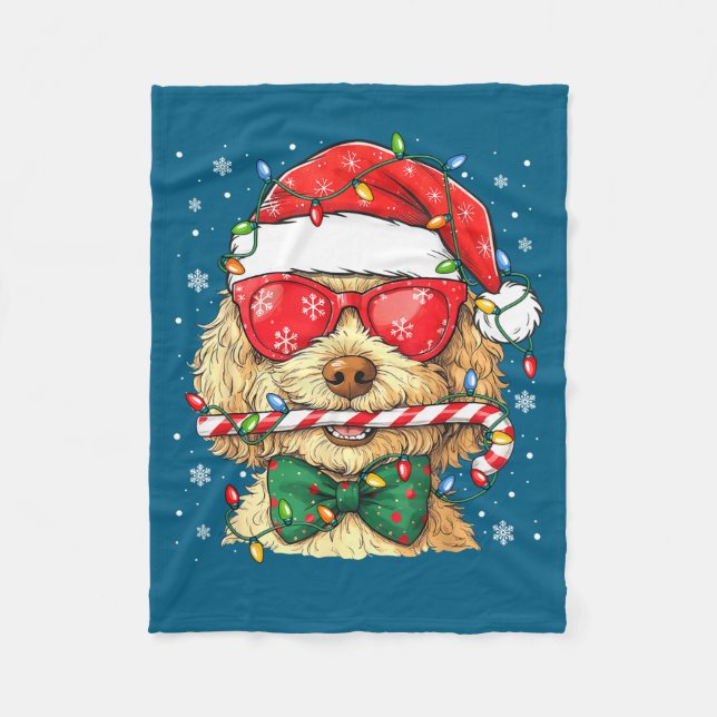 Cute Goldendoodle Santa Hat Xmas Lights Goldendood Fleecedecke (Vorderseite)