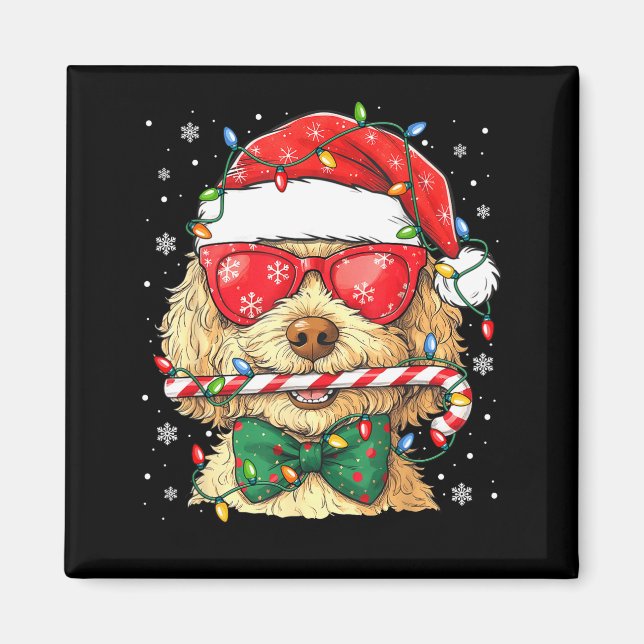 Cute Goldendoodle Santa Hat Xmas Lights Goldendood Magnet (Vorne)