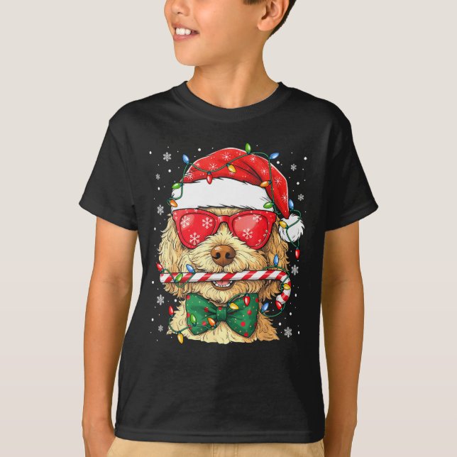 Cute Goldendoodle Santa Hat Xmas Lights Goldendood T-Shirt (Vorderseite)