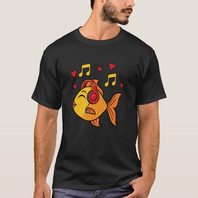 Cute Goldfish Music Notes Musician Fish T-Shirt (Vorderseite)