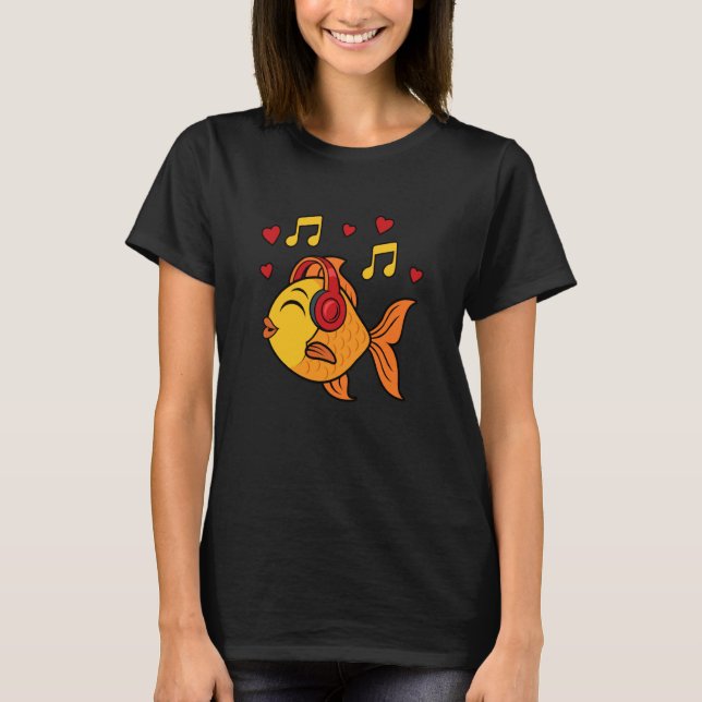 Cute Goldfish Music Notes Musician Fish T-Shirt (Vorderseite)