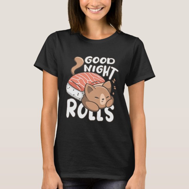 Cute Good Night Cat Sushi Pyjamas T-Shirt (Vorderseite)