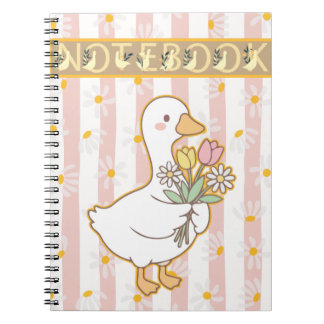 Cute Goose Floral Pink Spiral Notebook Notizblock