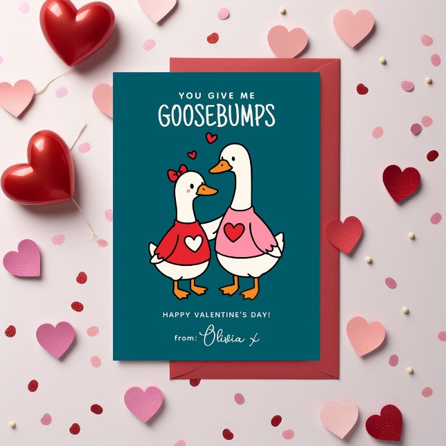 Cute Goose Kids Classroom Valentines Day Mitteilungskarte (Von Creator hochgeladen)