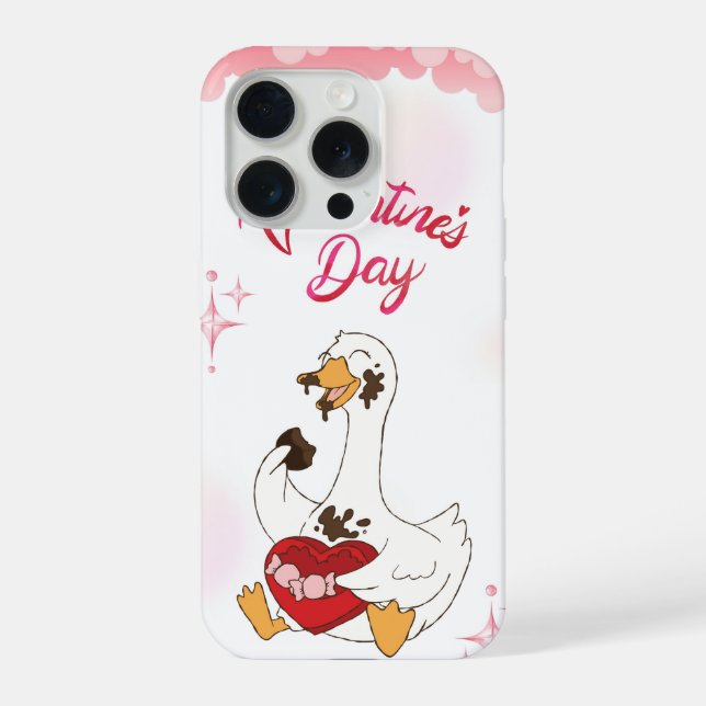 Cute Goose Valentine Chocolate Love Illustration iPhone Hülle (Rückseite)