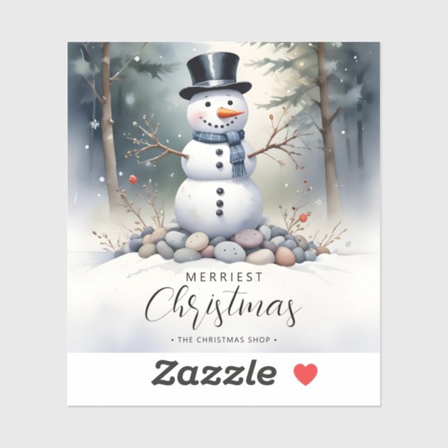 Cute Gorgeous Snowman Frosted Landscape Forest Aufkleber (Blatt)