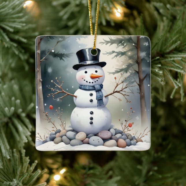 Cute Gorgeous Snowman Frosted Landscape Forest Keramikornament (Baum)