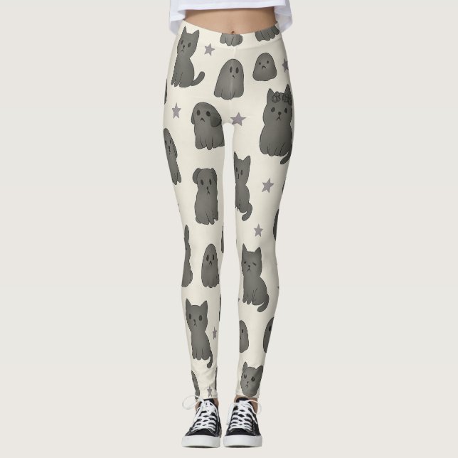 Cute Gothic Pets Pattern – Ghost animal  Leggings (Vorderseite)