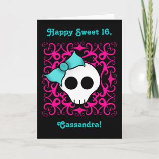 Cute gothic skull birthday for sweet 16 einladung