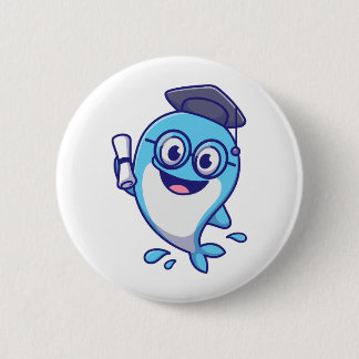 Cute Graduate Whale with Graduation Cap and Diplom Button