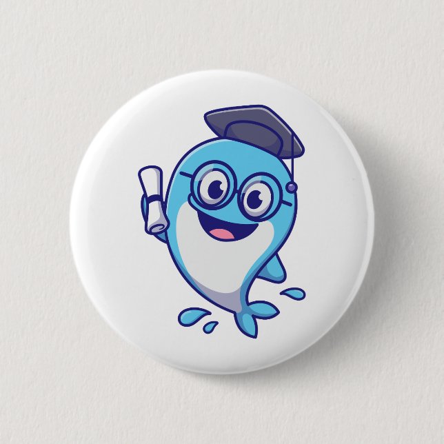 Cute Graduate Whale with Graduation Cap and Diplom Button (Vorderseite)