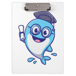 Cute Graduate Whale with Graduation Cap and Diplom Klemmbrett