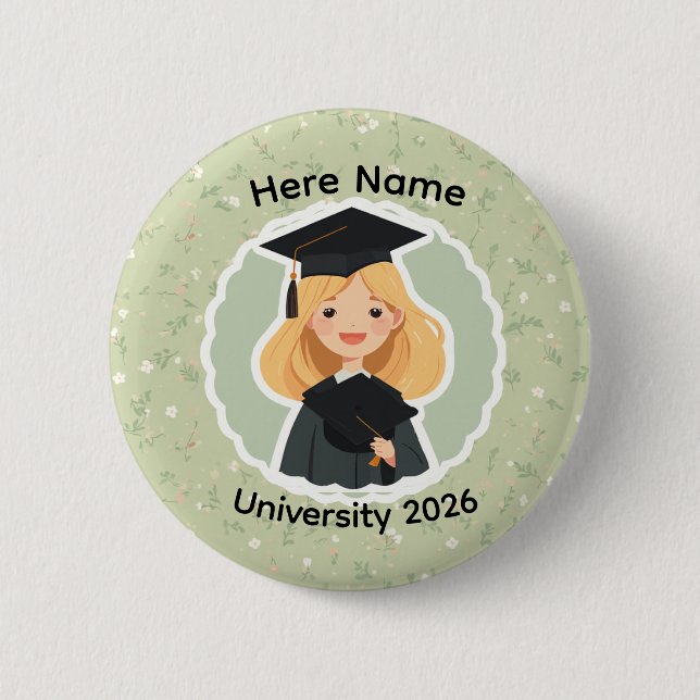 Cute Graduation Girl ,Class of 2026 Custom Name  Button (Vorderseite)