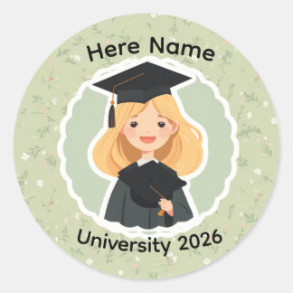 Cute Graduation Girl ,Class of 2026 Custom Name  Runder Aufkleber