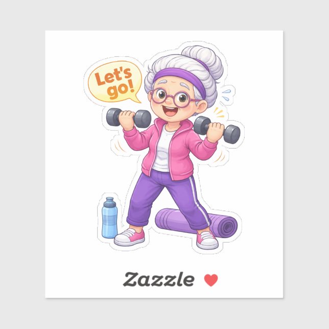 Cute Grandma Exercising Custom-Cut Vinyl Sticker (Blatt)