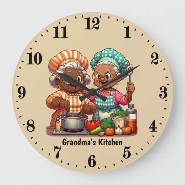 Cute Grandma's kitchen customizable Große Wanduhr (Vorderseite)