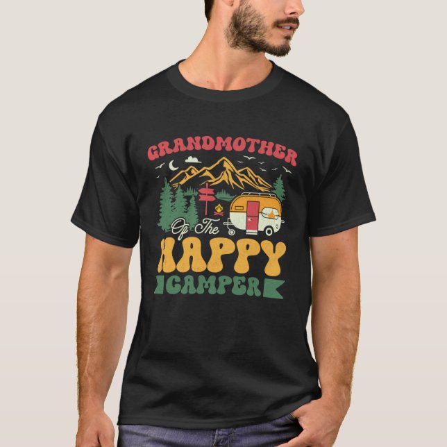 Cute Grandmother Of The Happy Camper Groovy Campin T-Shirt (Vorderseite)