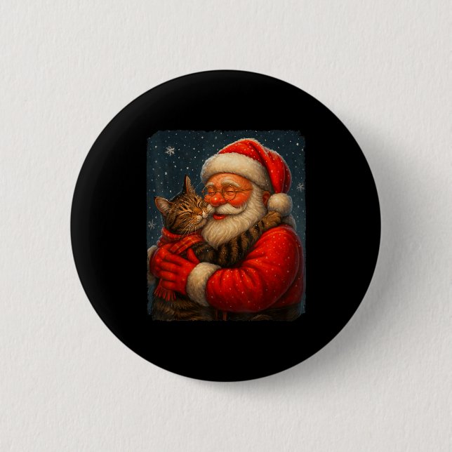 Cute Graphic Santa Hug Cat Christmas Xmas Women Me Button (Vorderseite)
