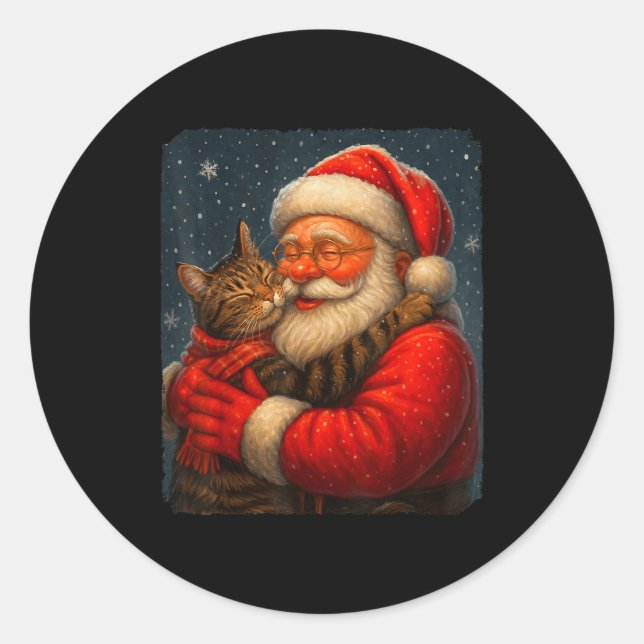 Cute Graphic Santa Hug Cat Christmas Xmas Women Me Runder Aufkleber (Vorderseite)