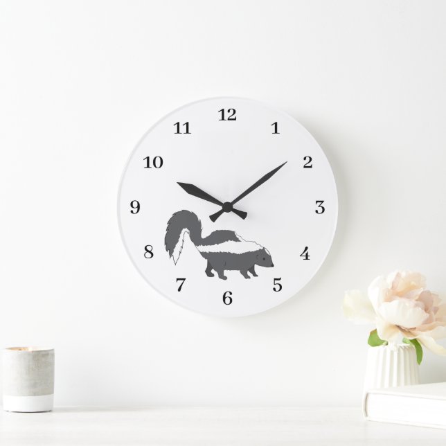 Cute Gray Baby Skunk Design Große Wanduhr (Zuhause)
