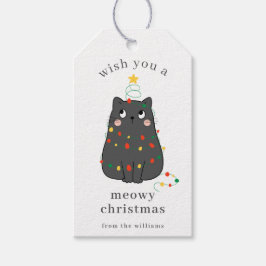 Cute Gray Cat Meowy Christmas Custom Holiday Geschenkanhänger