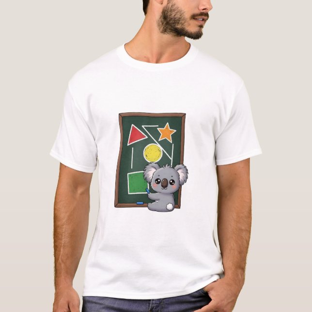 Cute Gray Koala Drawing Geometric Shapes on School T-Shirt (Vorderseite)