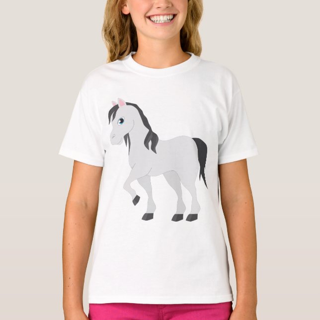 Cute Gray Pony Cartoon Whimsical Horse T-Shirt (Vorderseite)
