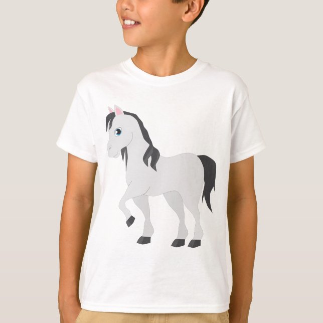 Cute Gray Pony Cartoon Whimsical Horse T-Shirt (Vorderseite)