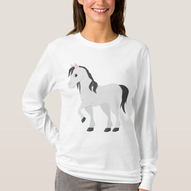 Cute Gray Pony Cartoon Whimsical Horse T-Shirt (Vorderseite)