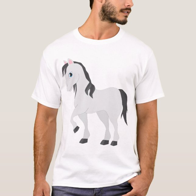 Cute Gray Pony Cartoon Whimsical Horse T-Shirt (Vorderseite)