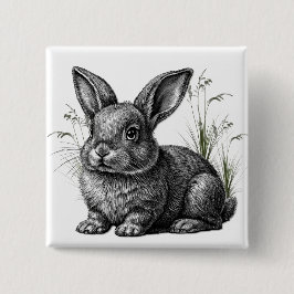 Cute Gray Rabbit Among the Grass Button