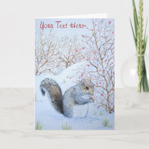 cute gray squirrel snow scene wildlife christmas feiertagskarte