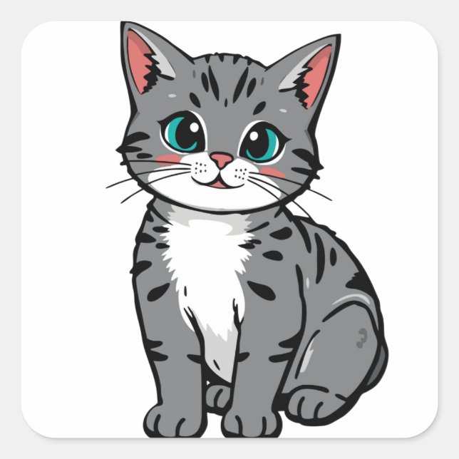 Cute Gray Tabby Cat Sticker – Adorable Cartoon Kit (Vorderseite)