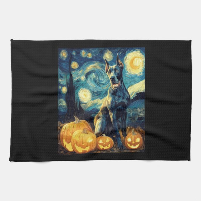 Cute Great Dane Dog Halloween Jack O Lantern Pumpk Geschirrtuch (Horizontal)