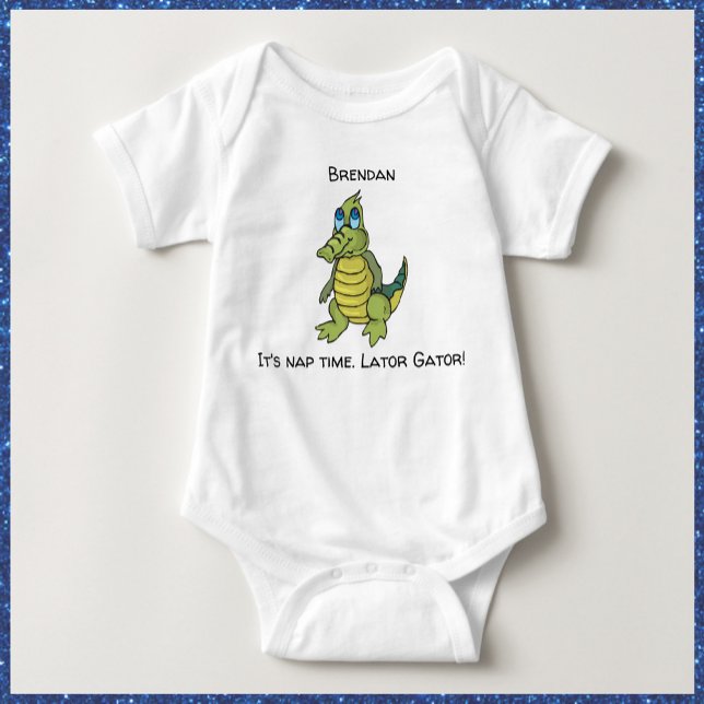 Cute Green Alligator Baby Strampler (Bookmark my store! https://www.zazzle.com/store/capricepetit)