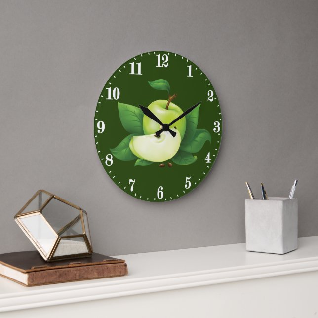 Cute green apple lover kitchen decor große wanduhr (Büro)