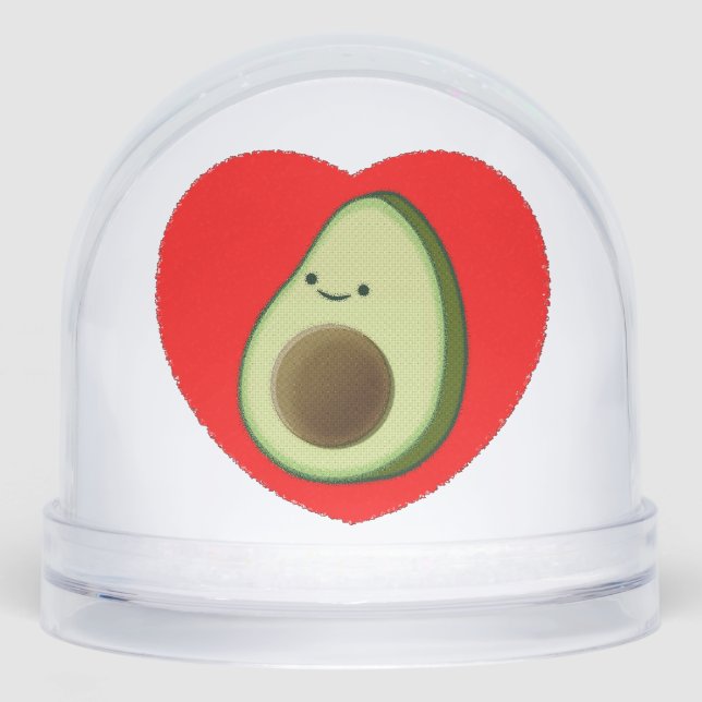 Cute Green Avocado Cartoon In Red Heart Schneekugeln (Vorderseite)